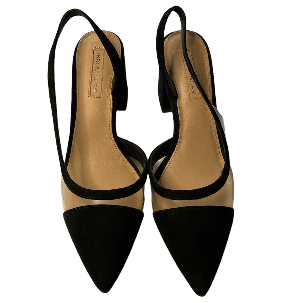 NIB Antonio Melani black/ clear Braylene sling back heels size 7.5 M